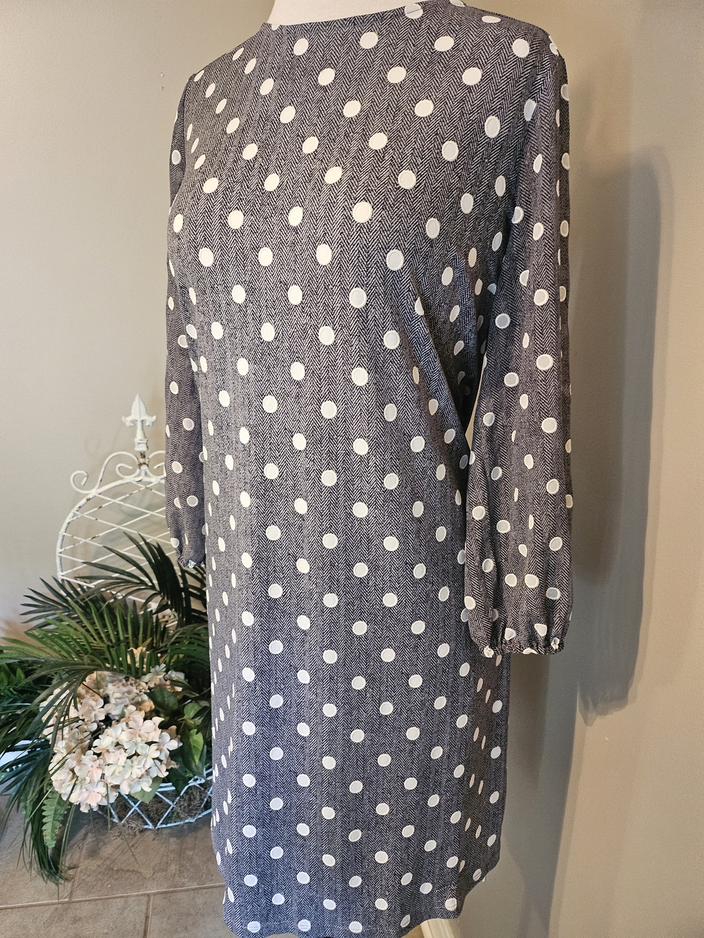 Polka Dot Midi Dress in Navy and White - Classic Shift Style
